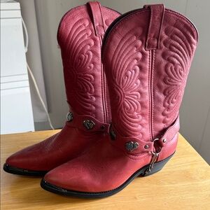 Red Western Cowboy Boots with Heart Conchos